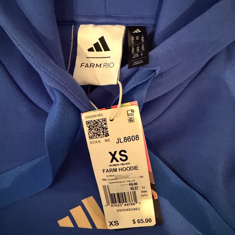 ADIDAS FARM RIO hoodie cropped royal blue XS New With tags! Butterfly - Picture 7 of 9